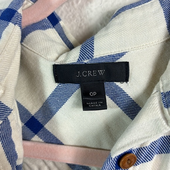 J. Crew Flannel Button Down Shirt Off White Blue size 0 P - Picture 4 of 10